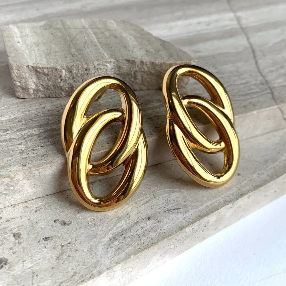 NEW~ Anthropologie Gold Double Link Hoop Earrings